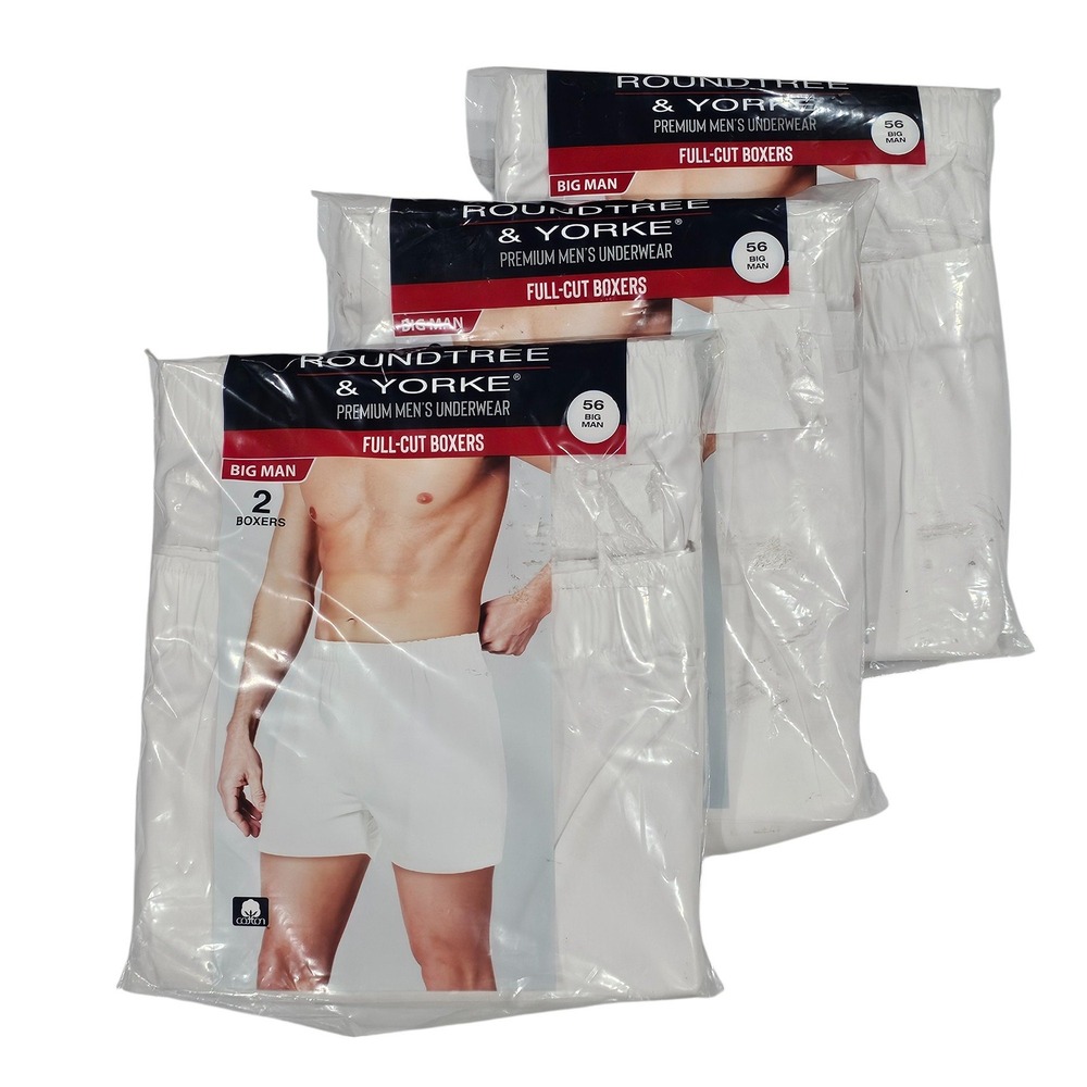 LOT of 3 Roundtree & Yorke Size 56 Full-Cut Boxers Big Man Underwear 100% Cotton